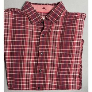 Tommy Bahama Men’s Red Plaid Cotton Silk Blend Shirt L Long Sleeve Button-Down